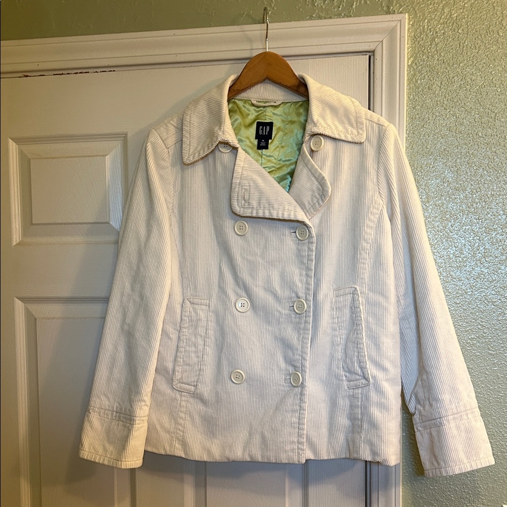 GAP Off-White Corduroy Double Breasted Lined Pea Coat